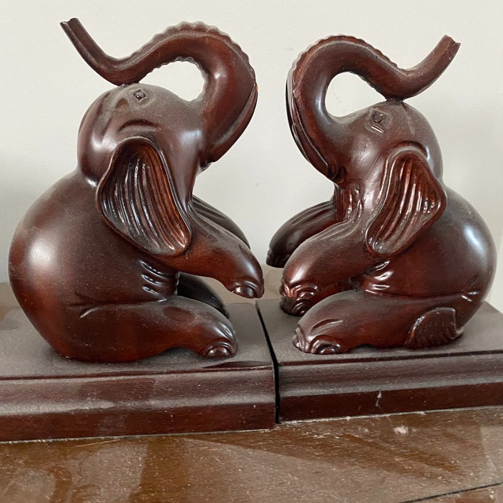 Hand Carved Elephant Bookends
